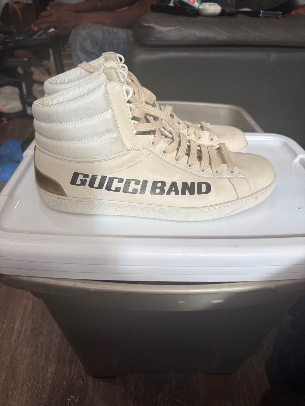Gucci Cream/Gold GUCCI BAND High-Top Sneakers
